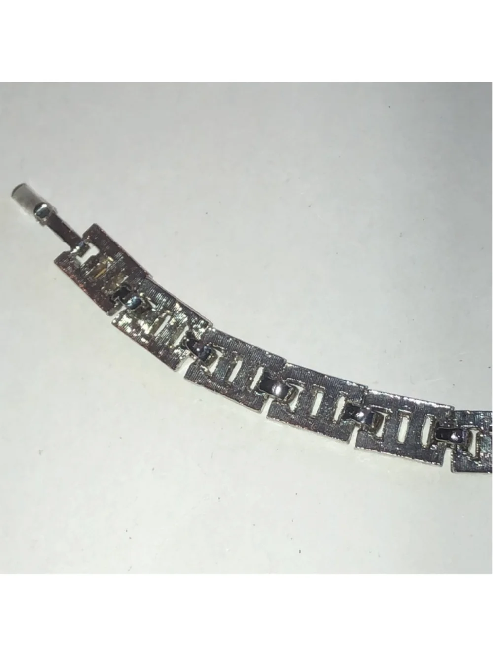 Vintage Silver Tone Green Rhinestone Boho Bracelet - Picture 7 of 8